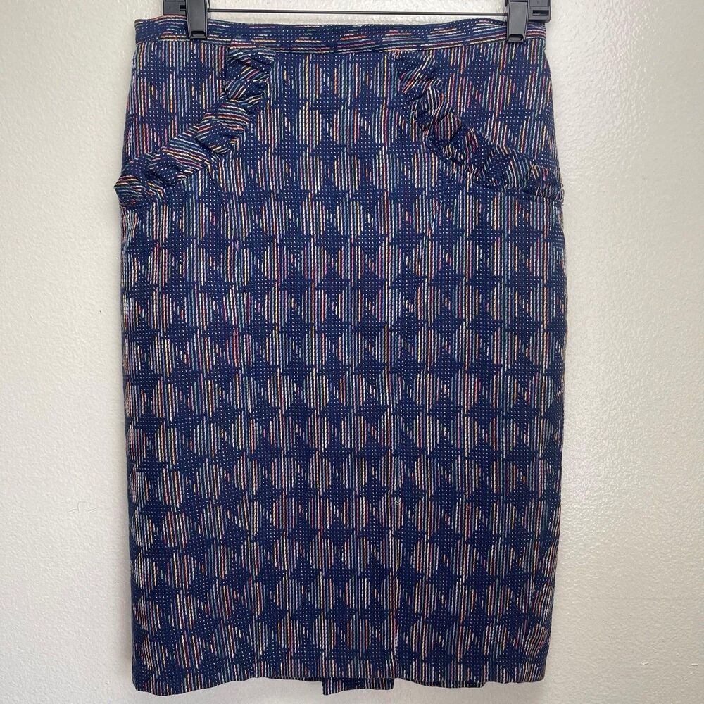 Anthropologie Eva Franco Textured Pencil Skirt in Navy Blue Multi size 8